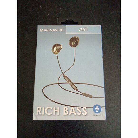 Magnavox rich bass AIR earbuds mic phone answering black silver - Picture 1 of 5